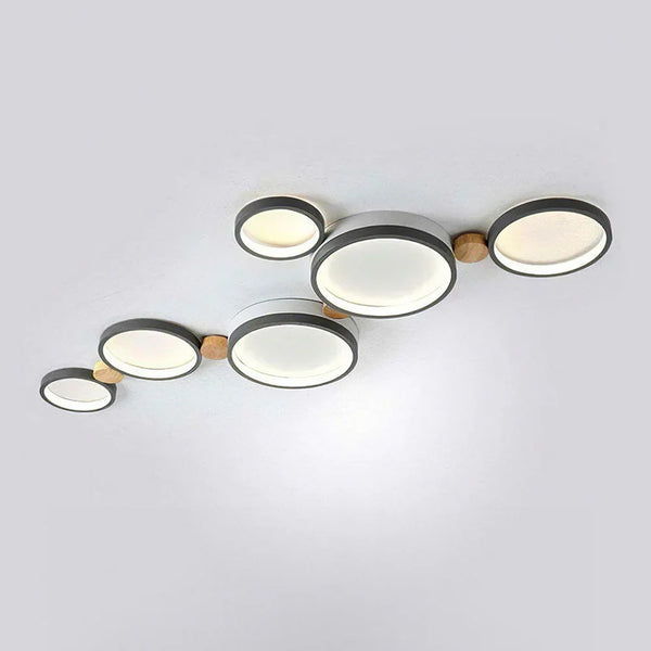 modern white iron wood circle array led flush mount