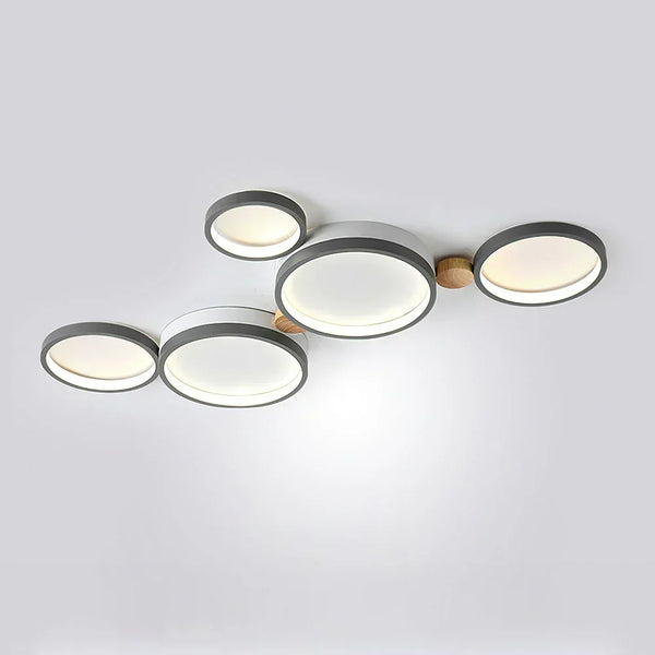 modern white iron wood circle array led flush mount