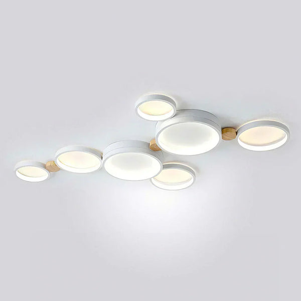 modern white iron wood circle array led flush mount
