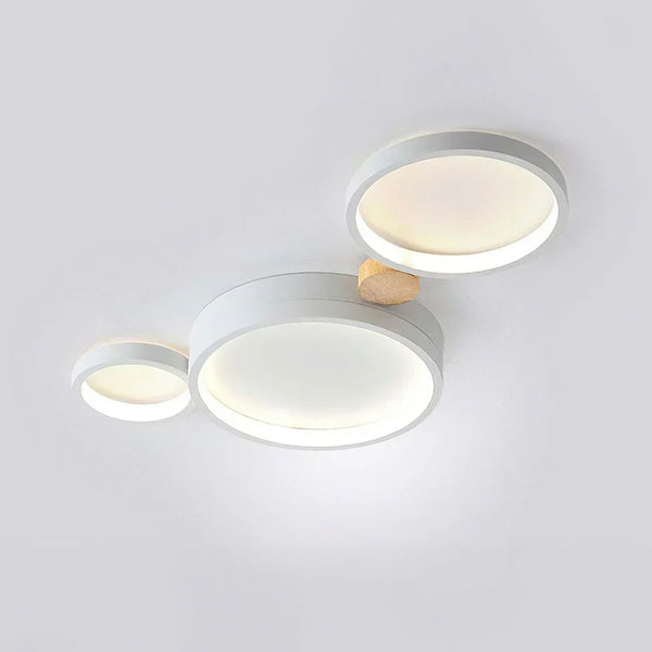 modern white iron wood circle array led flush mount