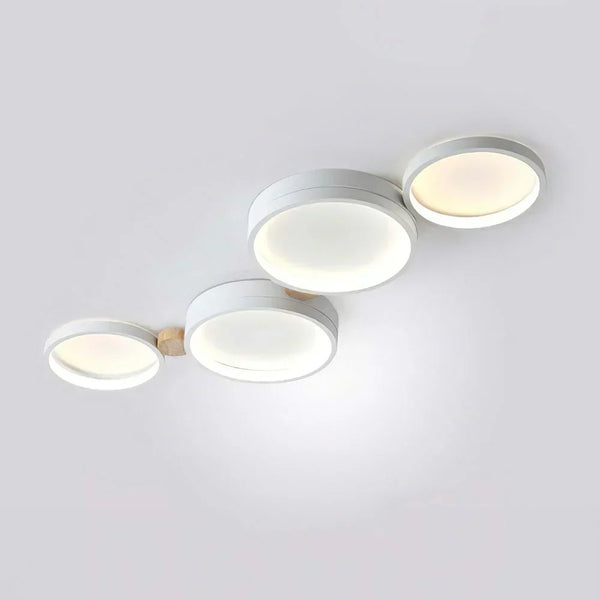 modern white iron wood circle array led flush mount