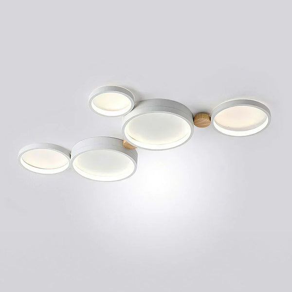 modern white iron wood circle array led flush mount