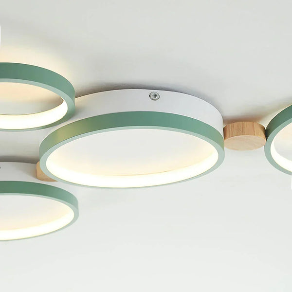modern white iron wood circle array led flush mount