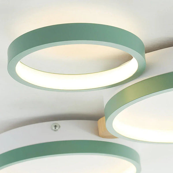 modern white iron wood circle array led flush mount