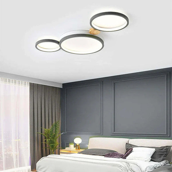 modern white iron wood circle array led flush mount