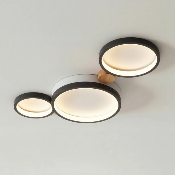 modern white iron wood circle array led flush mount