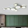 modern white iron wood circle array led flush mount