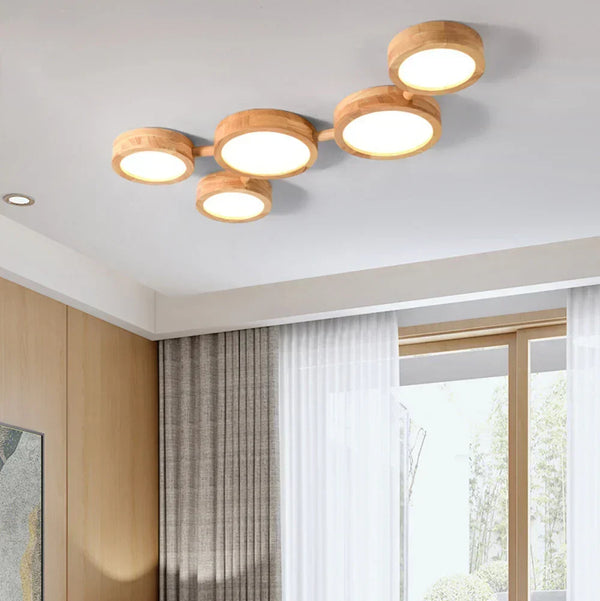 modern white iron wood circle array led flush mount