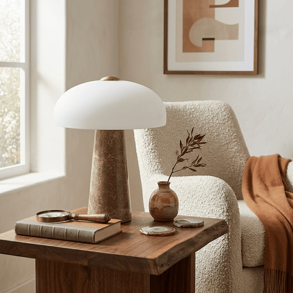 modern white marble glass dome led table lamp