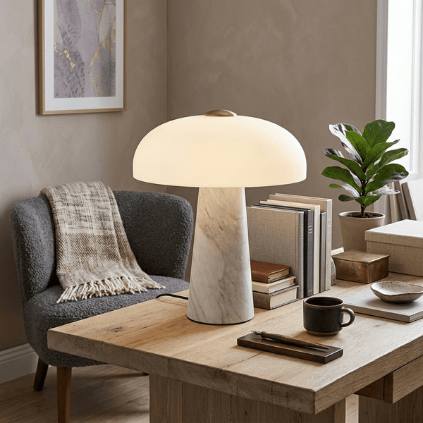 modern white marble glass dome led table lamp