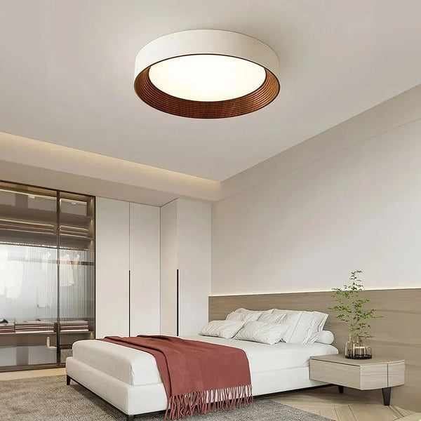 modern white oak round led flush mount ceiling light