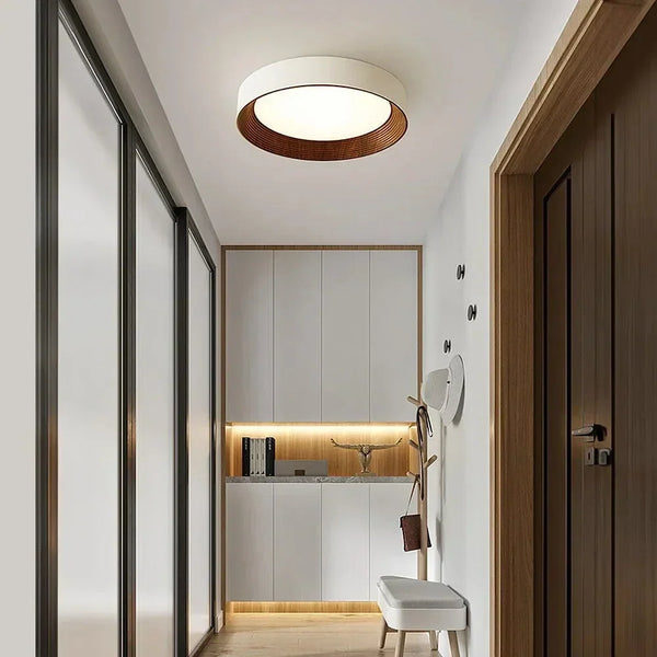modern white oak round led flush mount ceiling light