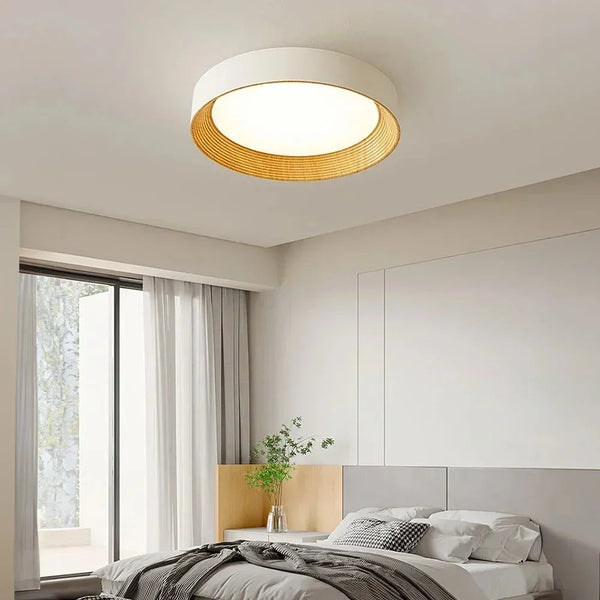 modern white oak round led flush mount ceiling light