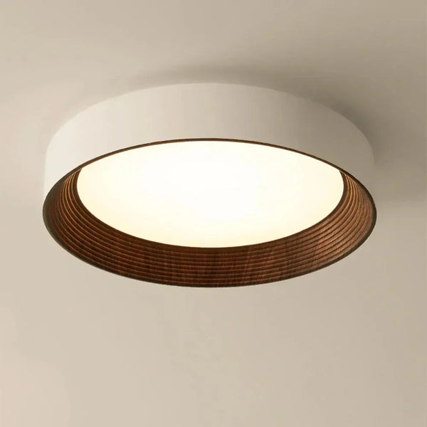 modern white oak round led flush mount ceiling light