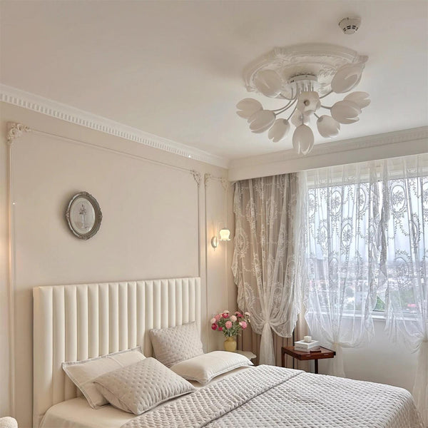 modern white pe tulip semi flush ceiling light