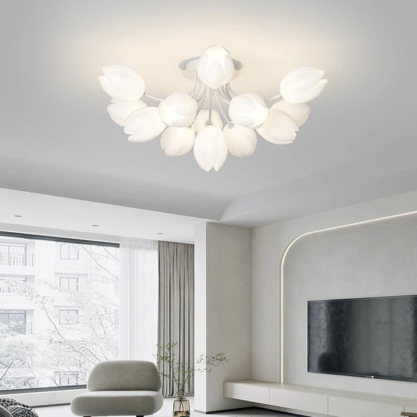 modern white pe tulip semi flush ceiling light