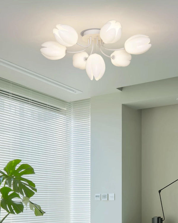modern white pe tulip semi flush ceiling light