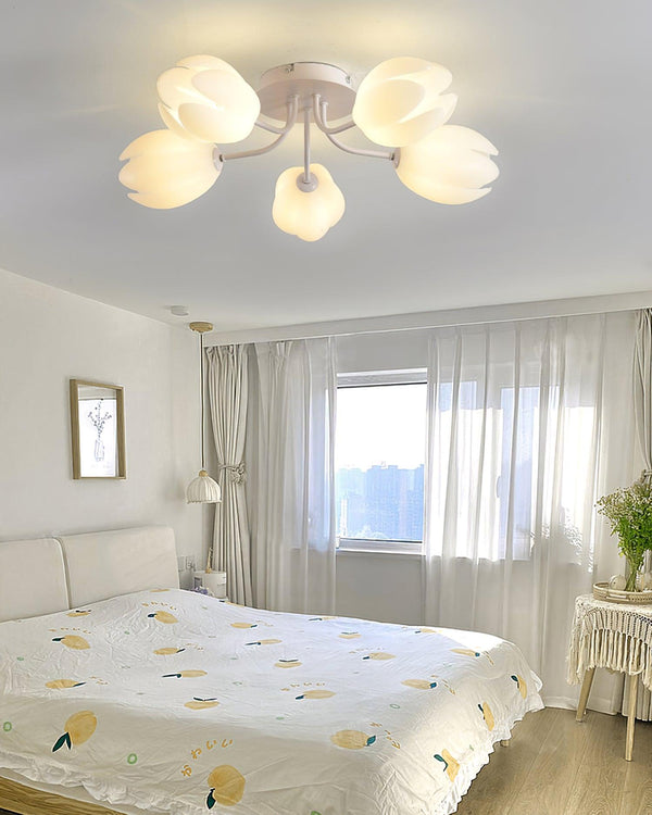 modern white pe tulip semi flush ceiling light