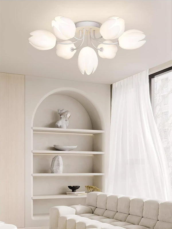 modern white pe tulip semi flush ceiling light