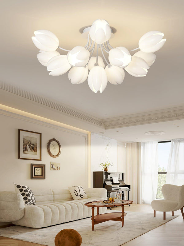 modern white pe tulip semi flush ceiling light