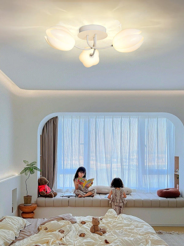 modern white pe tulip semi flush ceiling light