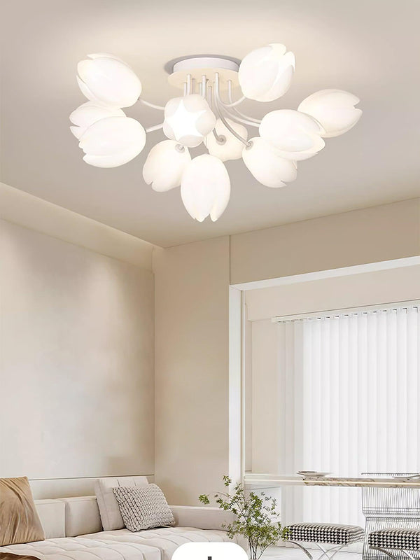 modern white pe tulip semi flush ceiling light
