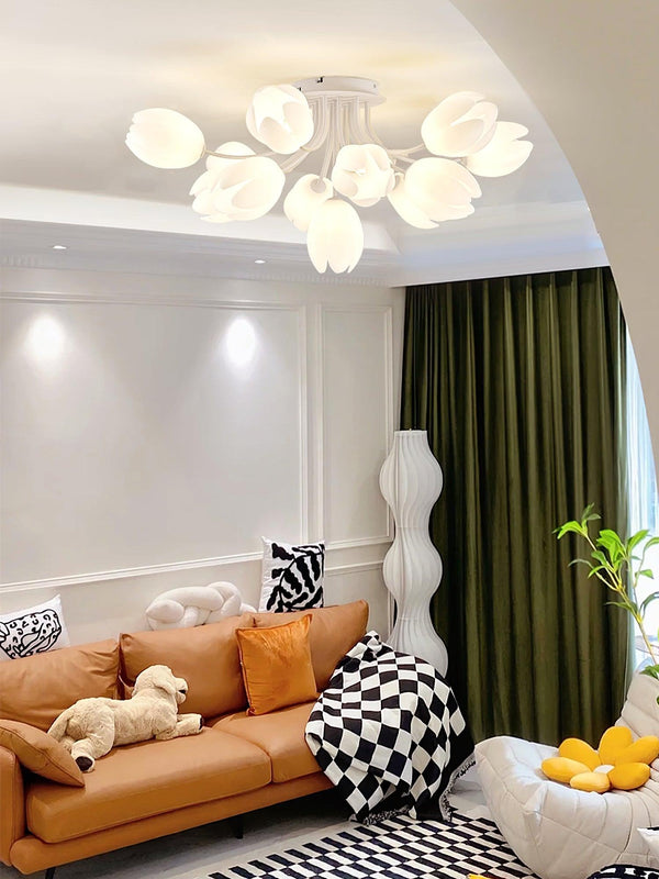 modern white pe tulip semi flush ceiling light