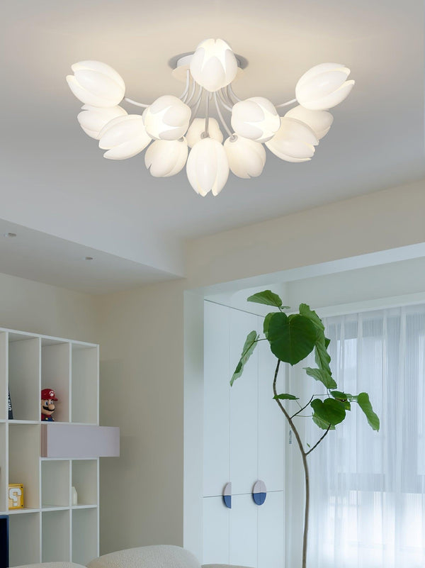 modern white pe tulip semi flush ceiling light