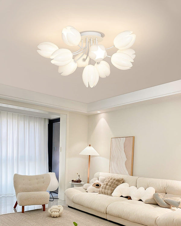 modern white pe tulip semi flush ceiling light