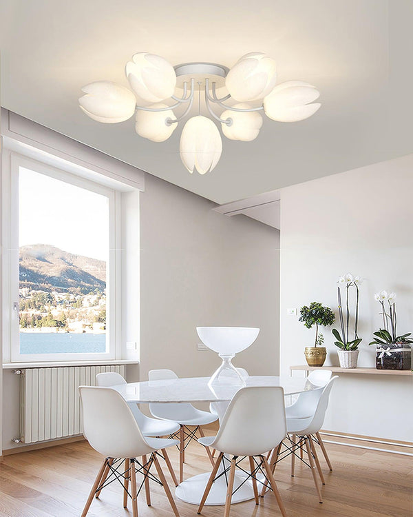 modern white pe tulip semi flush ceiling light