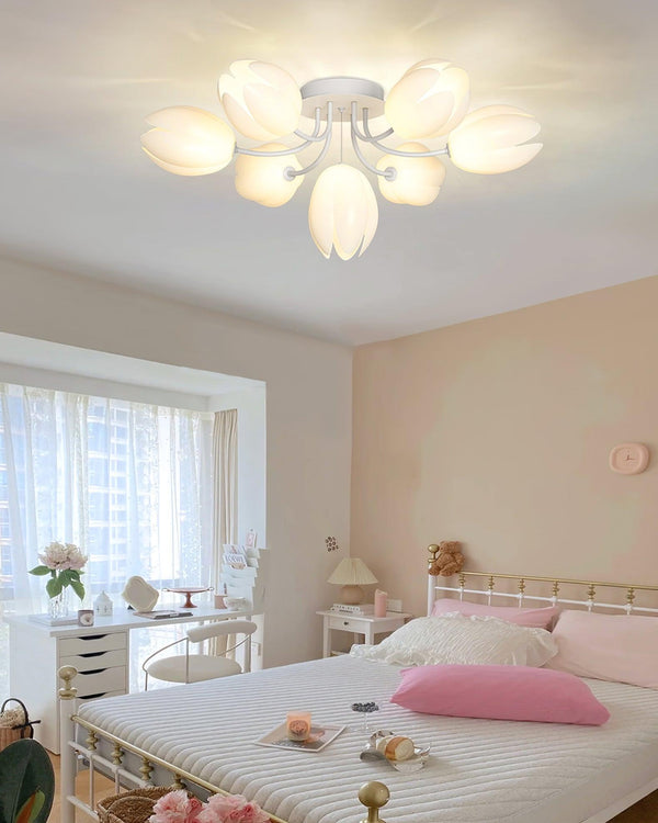 modern white pe tulip semi flush ceiling light
