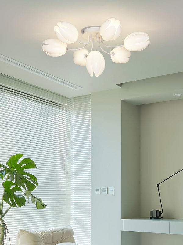 modern white pe tulip semi flush ceiling light