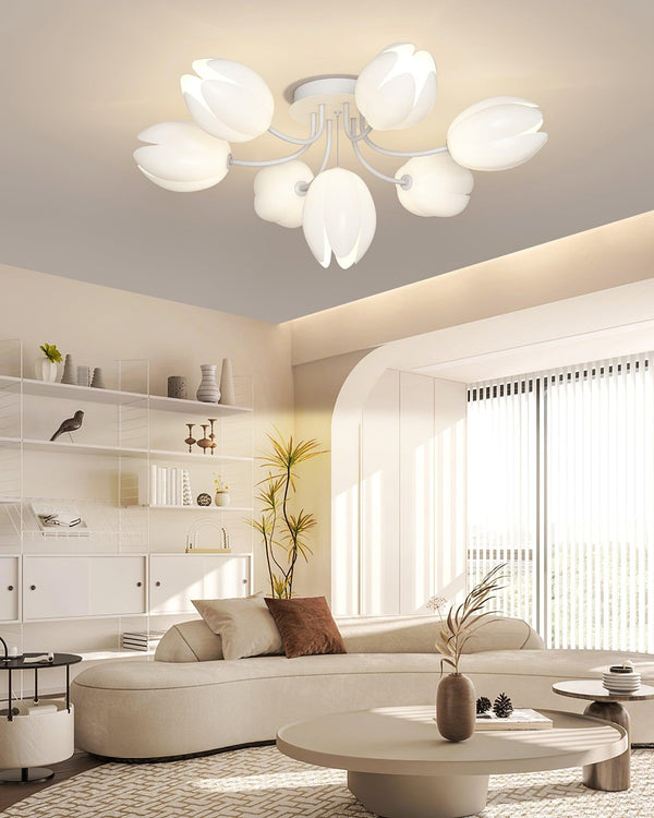 modern white pe tulip semi flush ceiling light