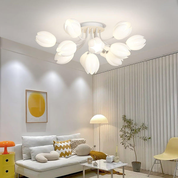 modern white pe tulip semi flush ceiling light