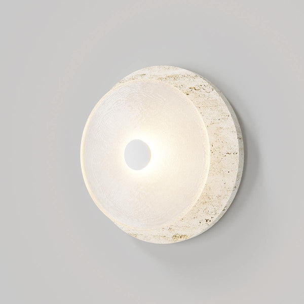 modern white travertine glass disc wall lamp