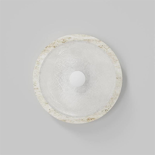 modern white travertine glass disc wall lamp