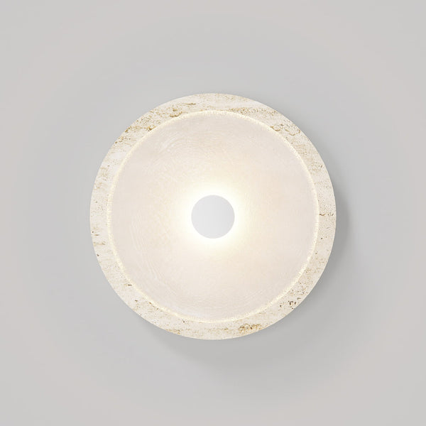 modern white travertine glass disc wall lamp