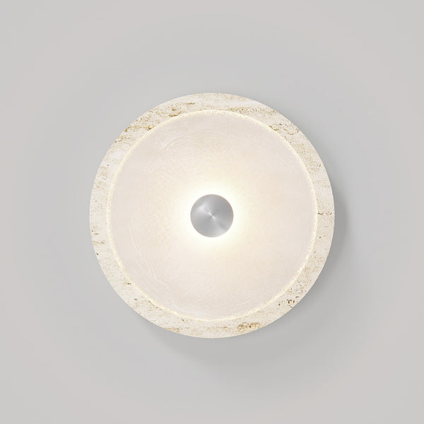 modern white travertine glass disc wall lamp