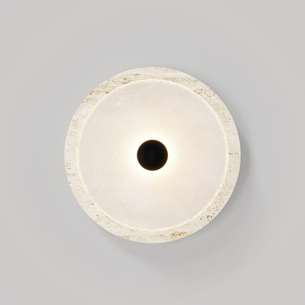 modern white travertine glass disc wall lamp