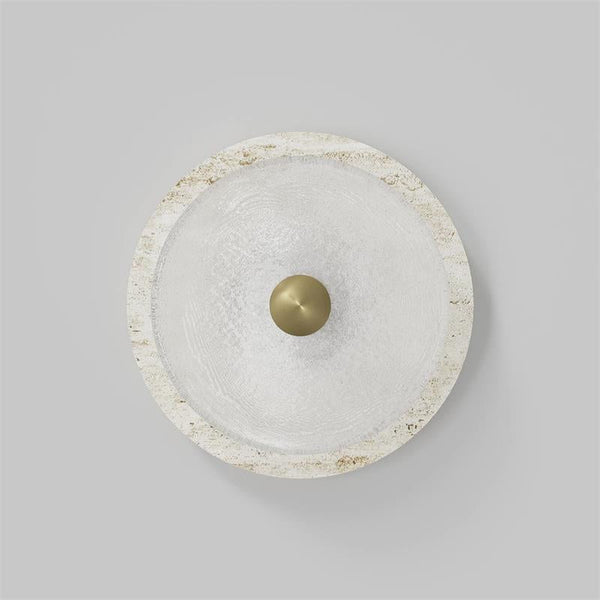 modern white travertine glass disc wall lamp