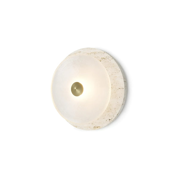 modern white travertine glass disc wall lamp