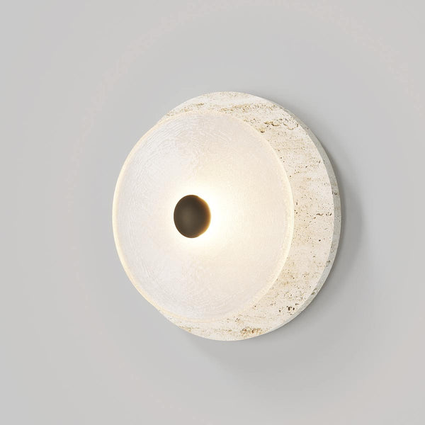 modern white travertine glass disc wall lamp