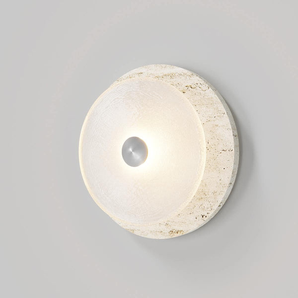 modern white travertine glass disc wall lamp
