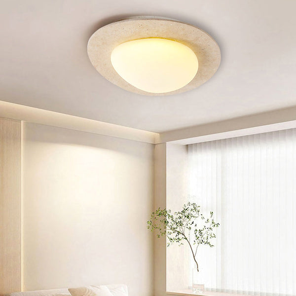 modern white travertine oval led ceiling light
