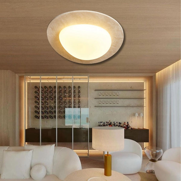 modern white travertine oval led ceiling light