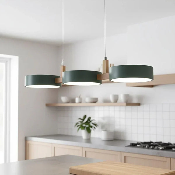 modern white wood metal 3 head pendant light