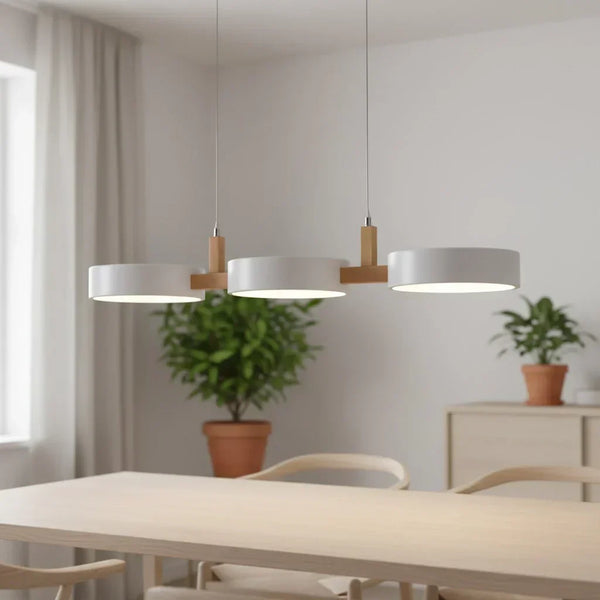 modern white wood metal 3 head pendant light