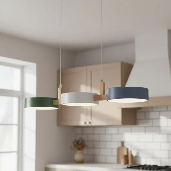 modern white wood metal 3 head pendant light