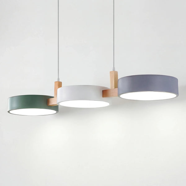modern white wood metal 3 head pendant light