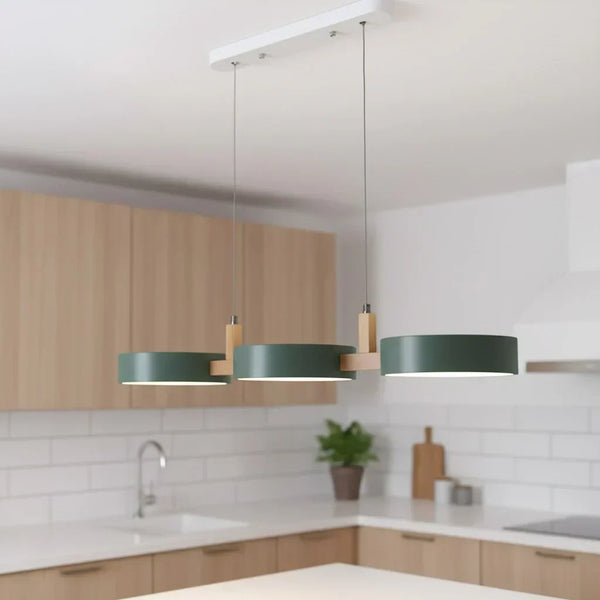 modern white wood metal 3 head pendant light